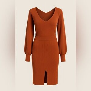 Abercrombie & Fitch Knit Set Small Rust Sweater Skirt 2 Piece Midi Co Ord